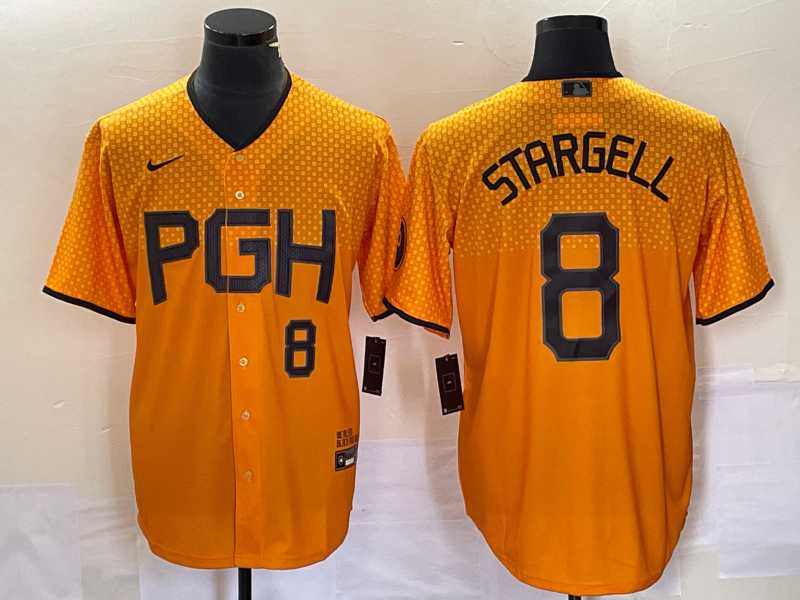 Men%27s Pittsburgh Pirates #8 Willie Stargell Number Gold 2023 City Connect Stitched Jersey 1->pittsburgh pirates->MLB Jersey